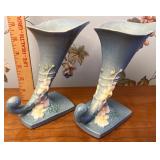 Roseville pottery cornucopia vases
