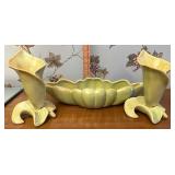 Pottery Consol bowl and cornucopia vases