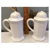 Large pottery salt and pepper shakers