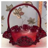 Fenton red hobnail basket