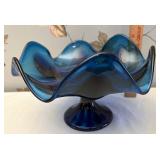 Blue glass compote