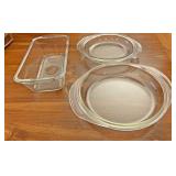 Glass loaf pan and pie plates