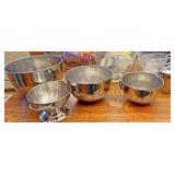 Stainless mixing bowl set in colander