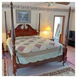 King sized 4 post bed and linens