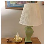 Lamp decorative candle and wooden desk chair