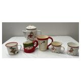 Christmas mugs and teapot