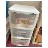 Three drawer plastic organizer bin with placemats
