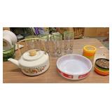 Coasters plastic cups teapot and more