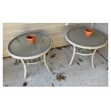 Two outdoor glass round tables
