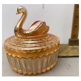 Carnival glass swan powder dish