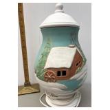 Handpainted ceramic winter scene ginger jar lamp
