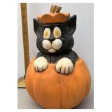Handpainted ceramic cat in pumpkin