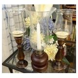 Lot of three hurricane wooden candleholders