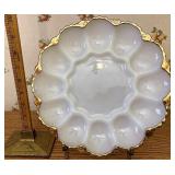 Go trimmed milk glass egg plate