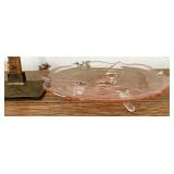 Pink depression glass footed dish