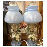 Pair of blue glass shade lamps