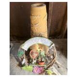 Birdbath bottom and welcome sign