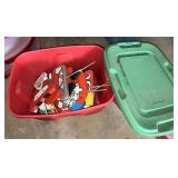 Storage tote full of Christmas decorations