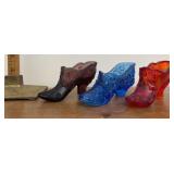 Three Fenton glass slippers