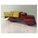 Vintage metal ice truck with wooden wheels