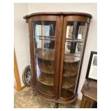 63 x 36 curved glass clawfoot Oak China cabinet