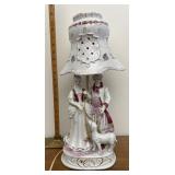 Victorian couple pottery lamp and shade