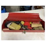 Metal toolbox with drill drill bits and wire