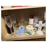 Contents of shelf to include stemware mugs and