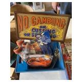 Halloween decor and no gambling sign