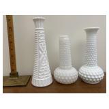 White milk glass vases