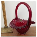 Red Fenton hobnail basket