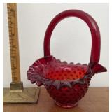 Red Fenton hobnail basket