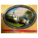 Oval framed reverse painting