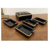 Glass cigarette box and ashtrays