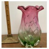 Green and red glass vase