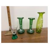 Green glass vases