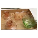 Pink and green glassware