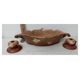 Roseville console bowl and candle holders