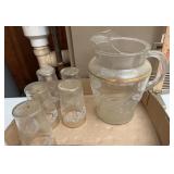 Retro glass pitcher and glasses