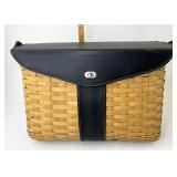 Longaberger Black leather accent tote signed by