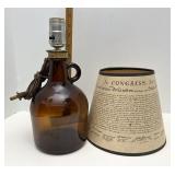 Brown jug lamp with declaration of independence
