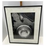 Framed black and white headlight picture