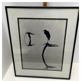 Framed black and white bird photo