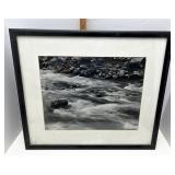 Framed black and white river picture