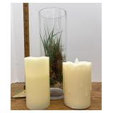 Battery operated candles and glass vase