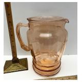 Pink glass etched pitcher