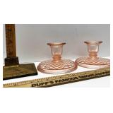 Pink depression candleholders