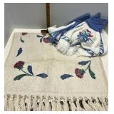 Poppies on blue coordinating rug and dish towels