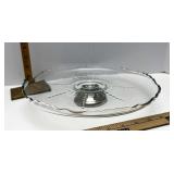 Glass cake stand with silver plate base