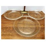 One Pyrex and two fire king pie plates